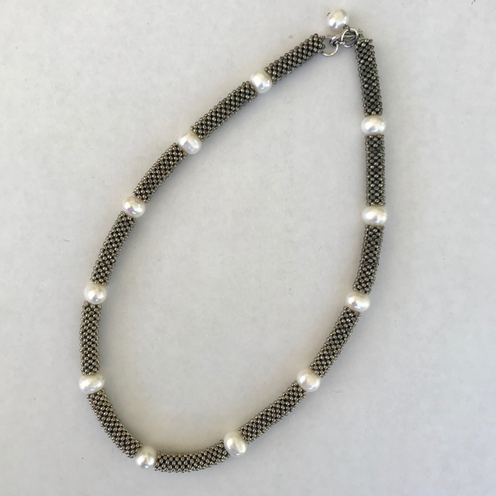 Silver and pearl statement necklace